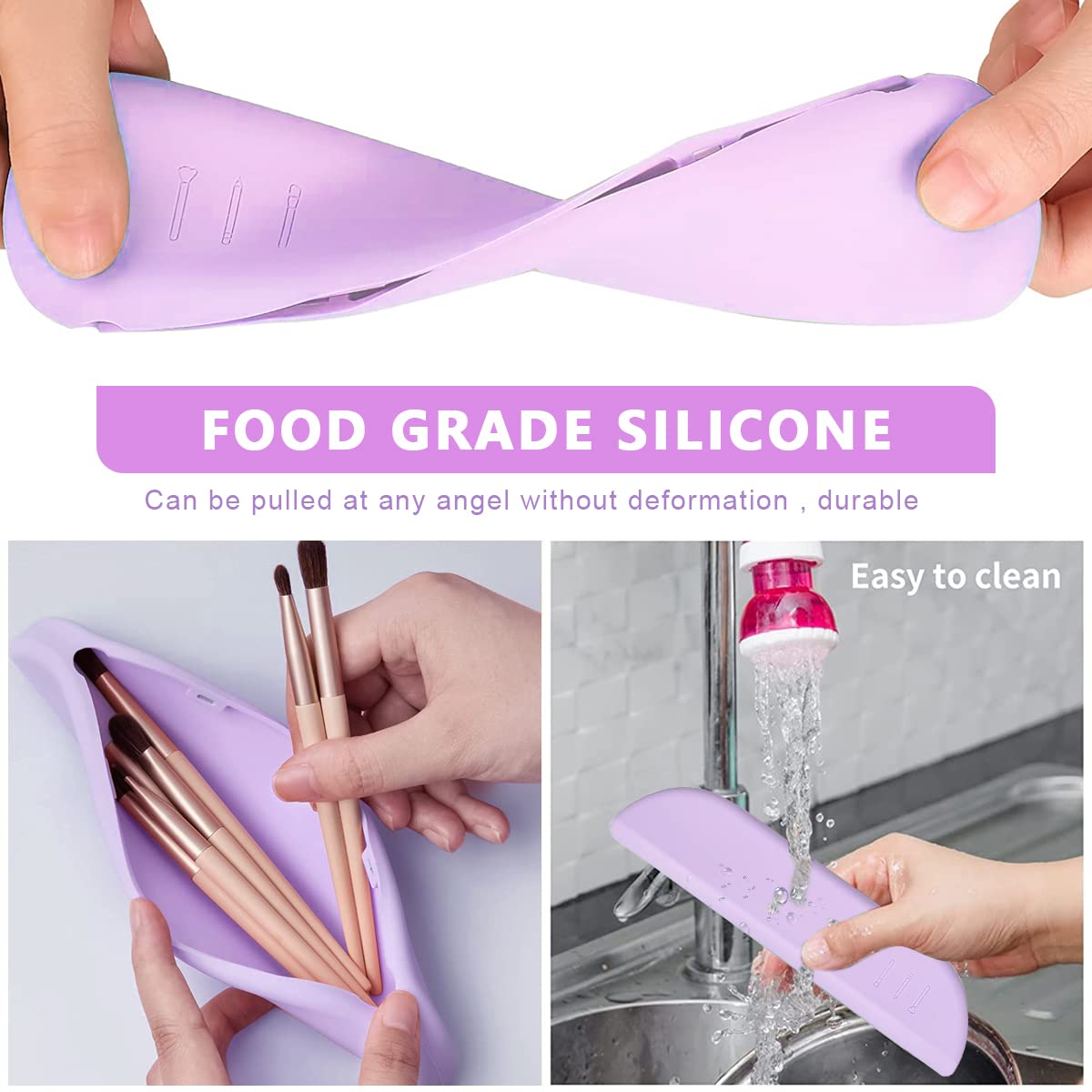 MAYCREATE Makeup Brush Holder Travel Silicone Cosmetic Face Brushes Holder, Portable Soft and Sleek Makeup Brush Organizer Pouch Tools (Purple) MAYCREATE Makeup Brush Holder Travel Silicone Cosmetic Face Brushes Holder, Portable Soft and Sleek Makeup Brush Organizer Pouch Tools (Purple)